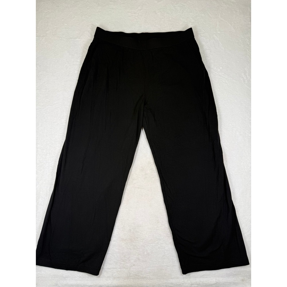 Eileen Fisher Black Tencel Lyocell Wide Leg Elastic Waist Pants XL RN78121